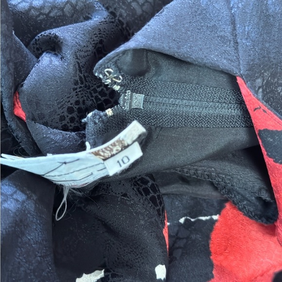 Saint Romei Vintage 80’s Dress Midi Pure Silk Black Red Floral Print Sz 10 - Picture 12 of 12